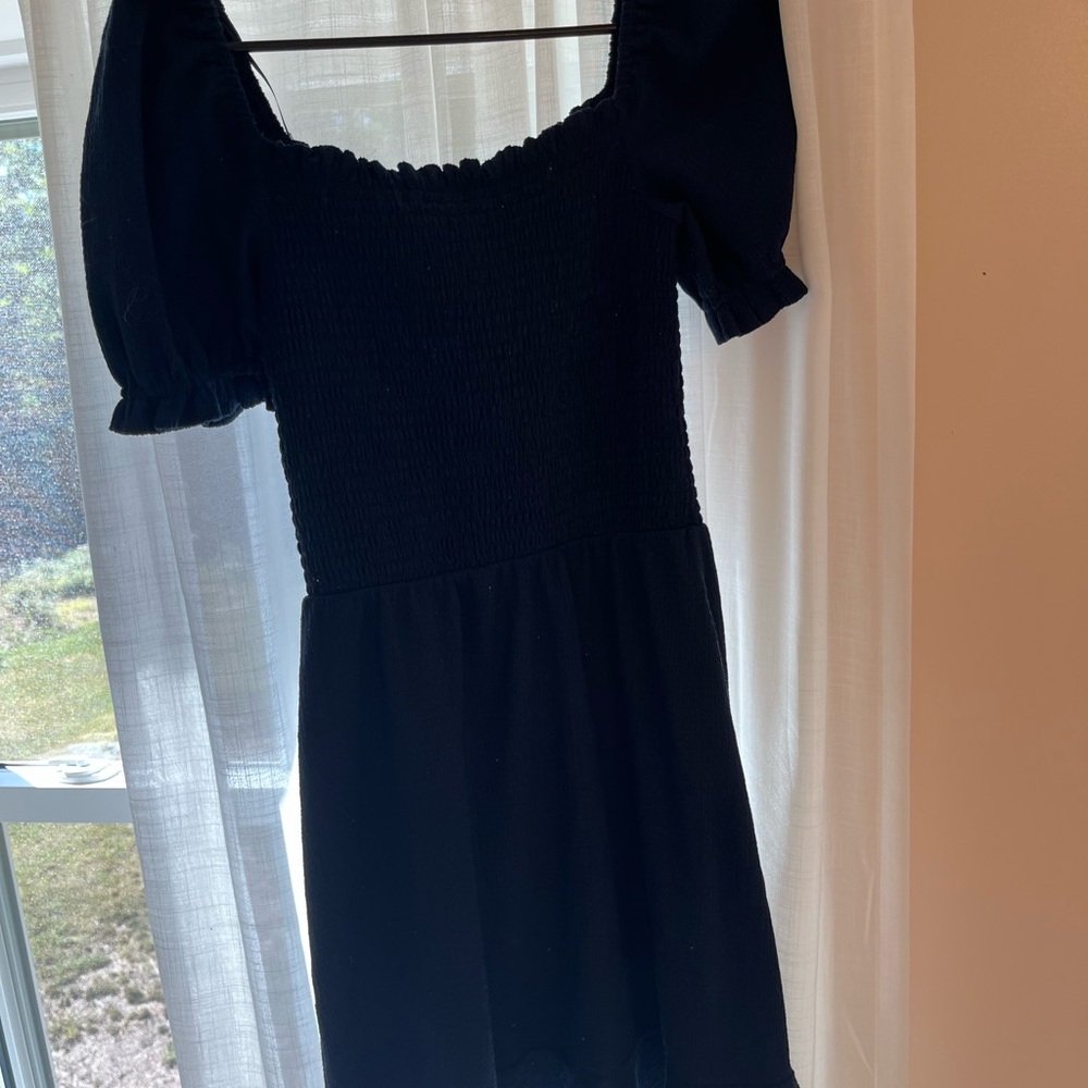 Navy blue Puff Sleeve Smocked-Waist Dress - Women